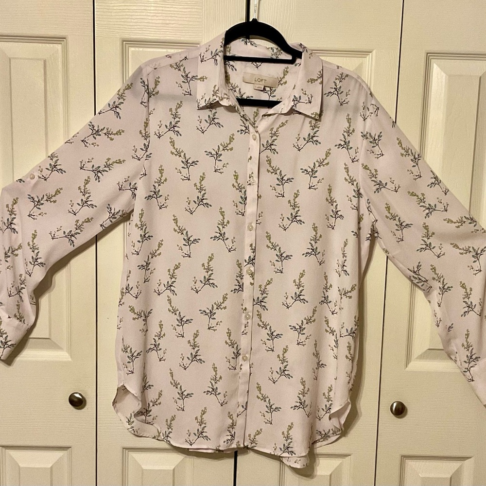 LOFT Women's Floral Print Blouse - Cream